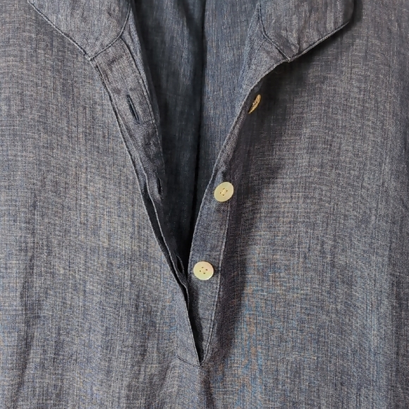 Paperwhite | 100% Linen Chambray Blue 3/4 Sleeve Boxy Tunic with Pockets Size L - Picture 6 of 12